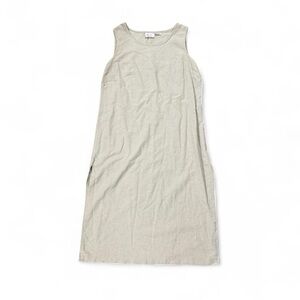 Vintage Linen Neutral Long Slit Tank Maxi Dress Sleeveless Minimalist Size M/L